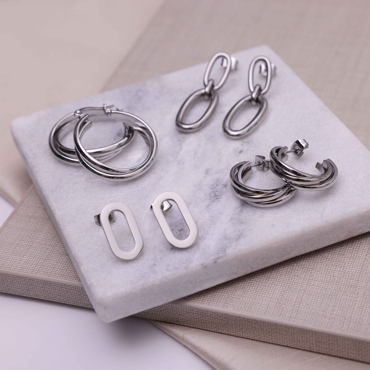 Gerecycled stainless steel oorbellen Yvette