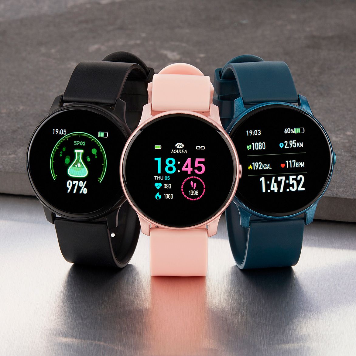 Marea smartwatch met zwarte rubberen band B59006/1