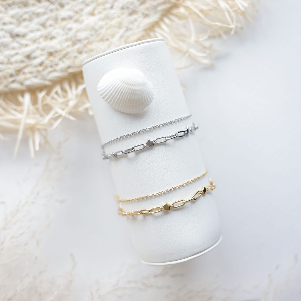 Gerecycleerd dubbele stainless steel enkelbandje met sterren