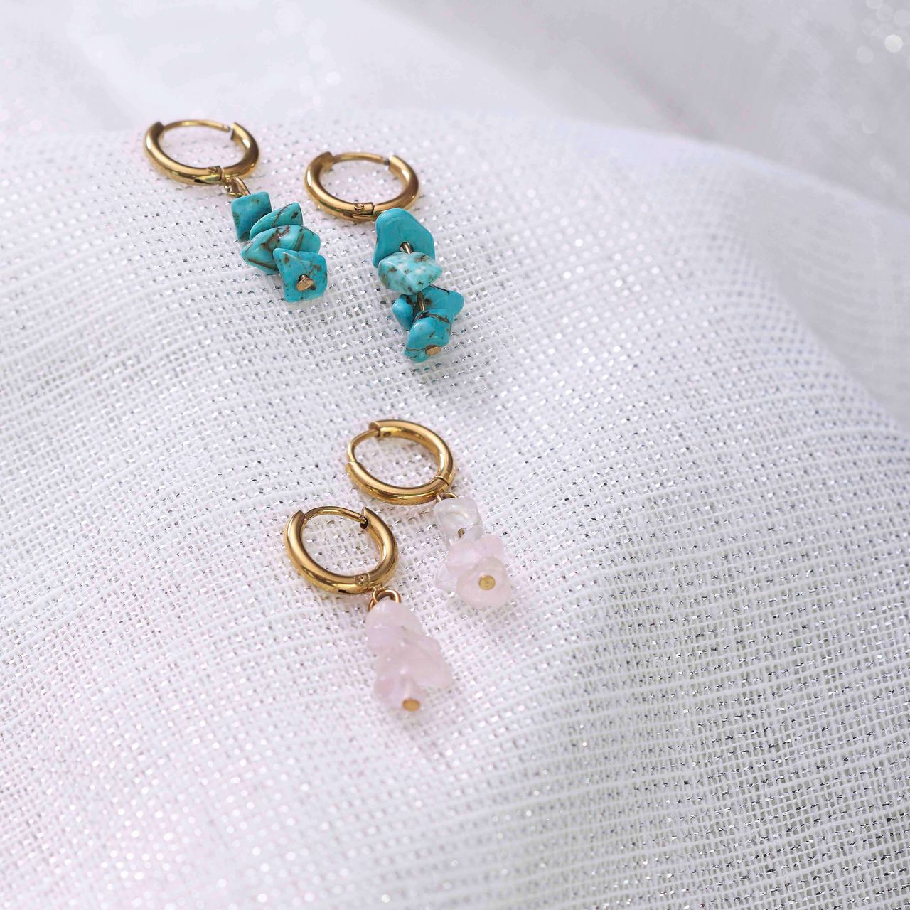 Stainless steel goldplated oorringen met hanger turquoise voor dames