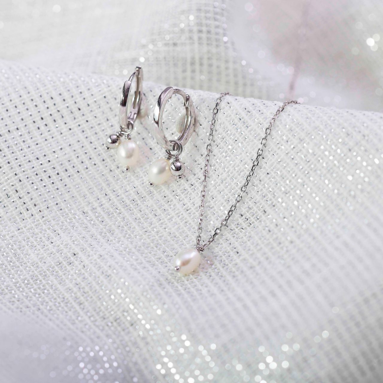 Schmuckset, Halskette & Ohrringe, 925 Silber, Süßwasserperle