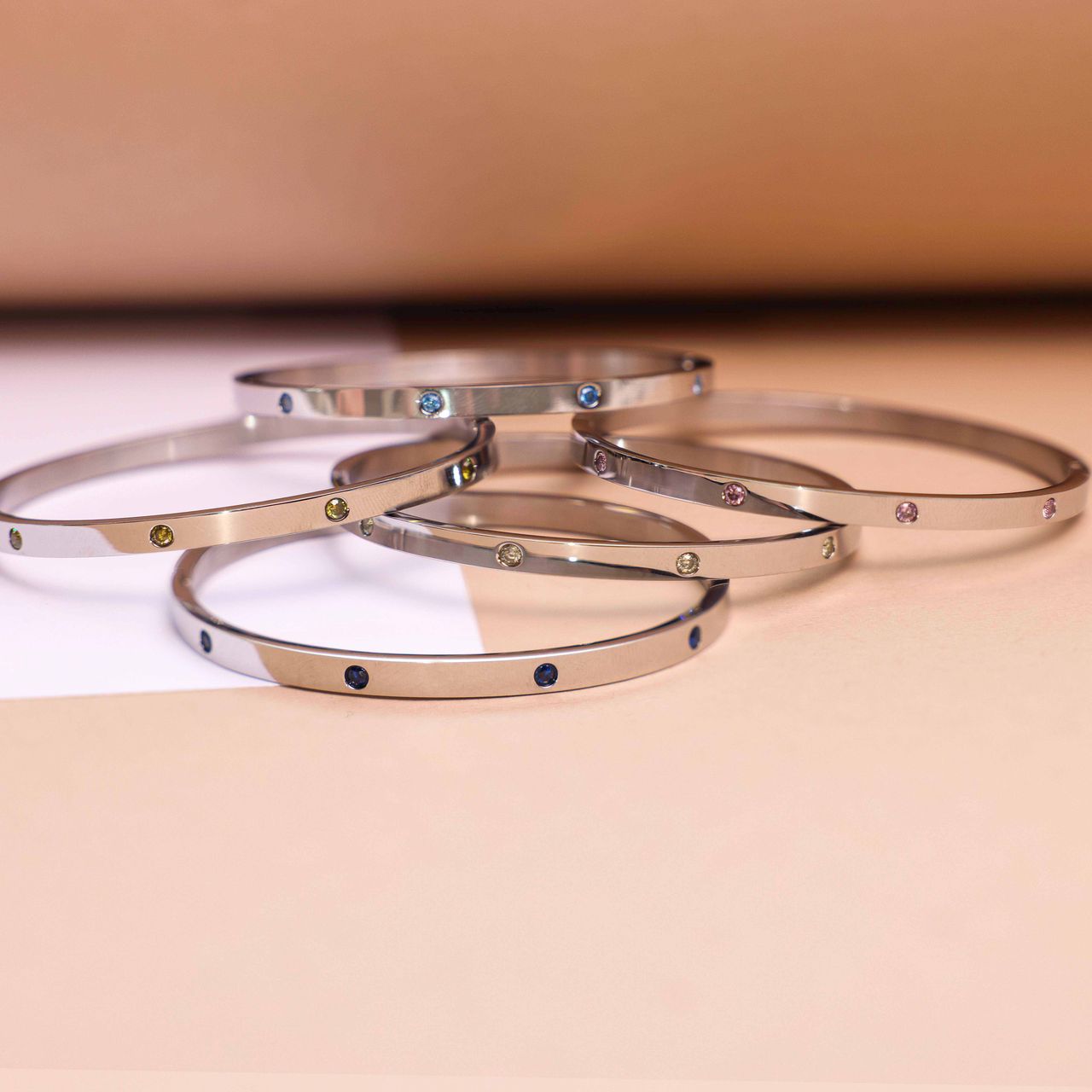 Bangle-Armreif, Edelstahl, Geburtssteine