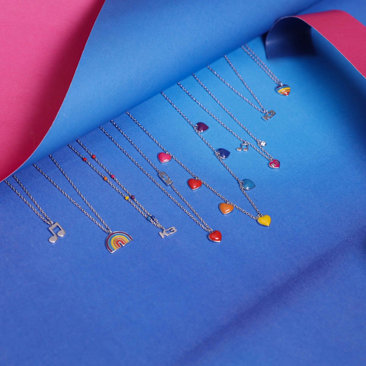 Halskette, 925 Silber, mit Anhänger, Herz, Regenbogen, K3
