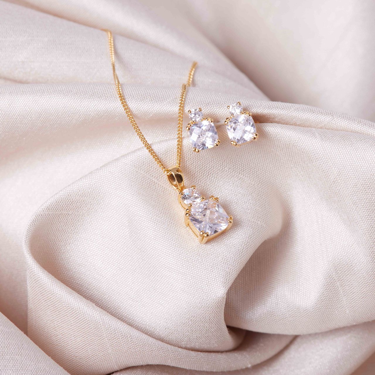 Zilveren goldplated ketting&hanger met zirkonia