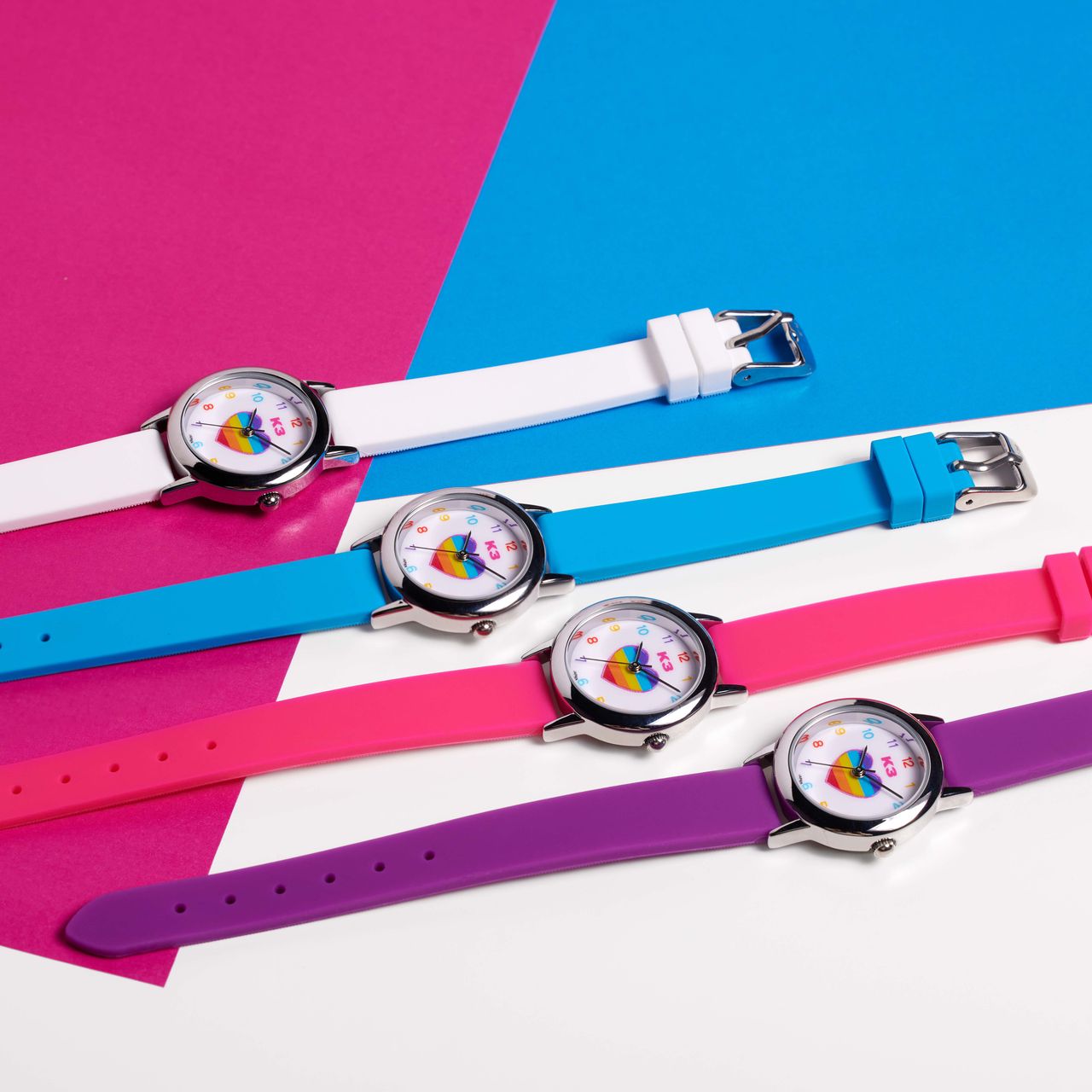K3 Kinder Horloge Hart Met Rubberen Band Wit