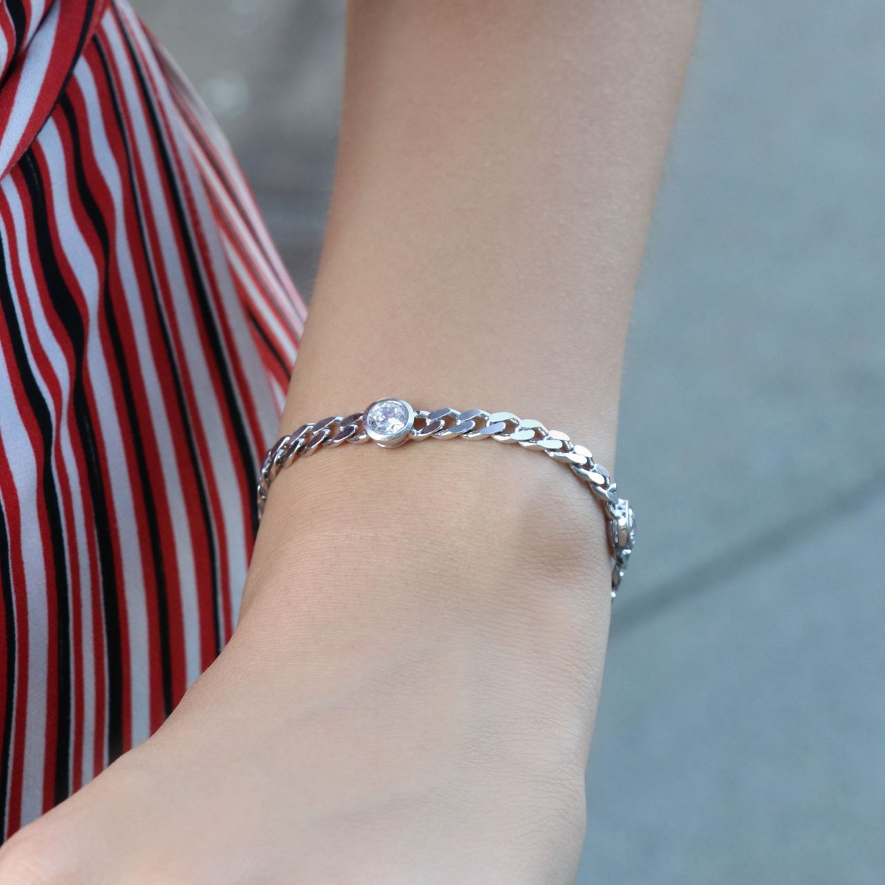 Zilveren armband met gourmet schakel &amp; zirkonia