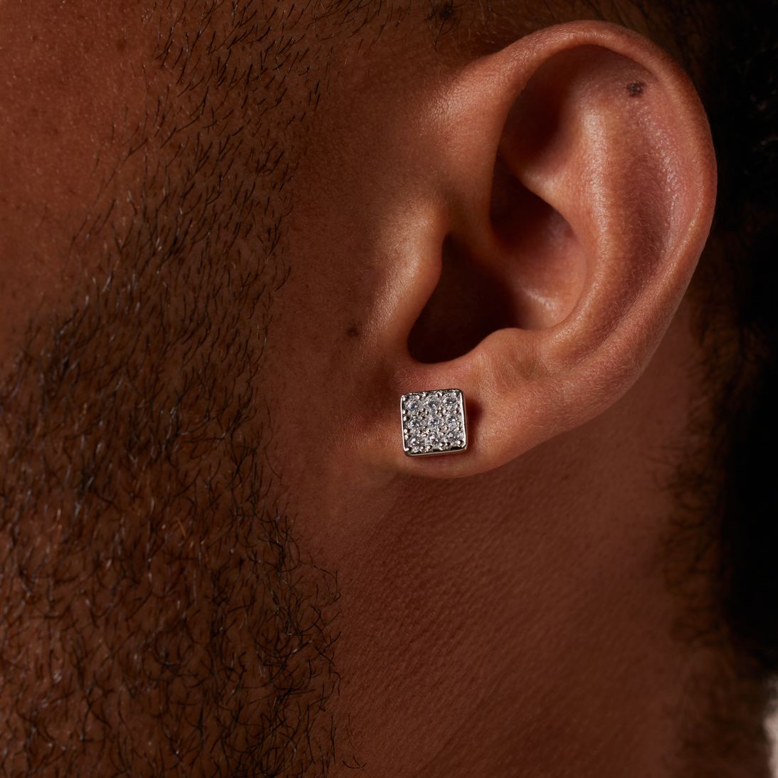 Zilveren voor heren oorknoppen met zirkonia vierkant 8mm voor heren