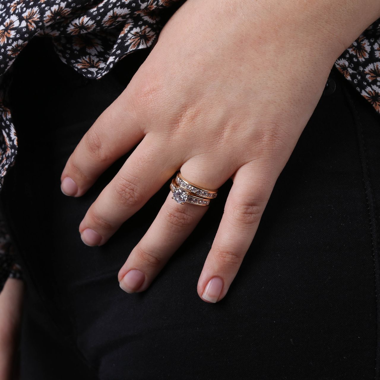 Eve gold plated 2 delige ring met zirkonia