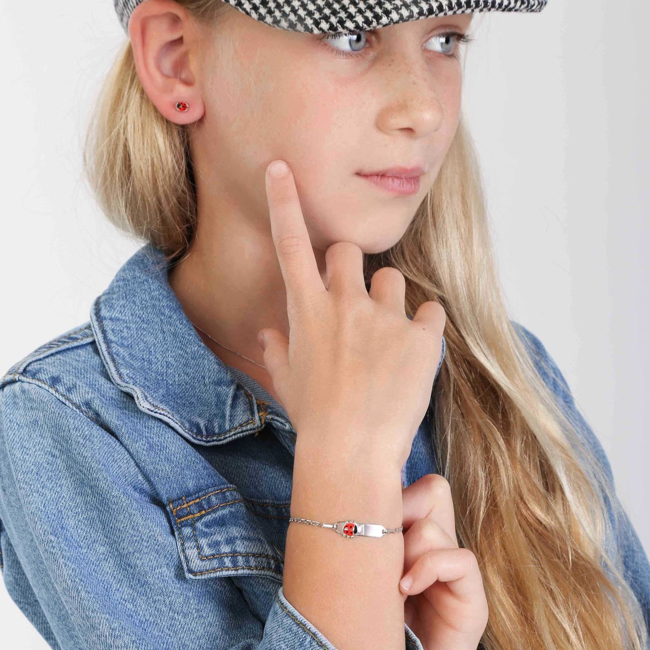 Plättchenarmband für Kinder, 925 Silber, Marienkäfer