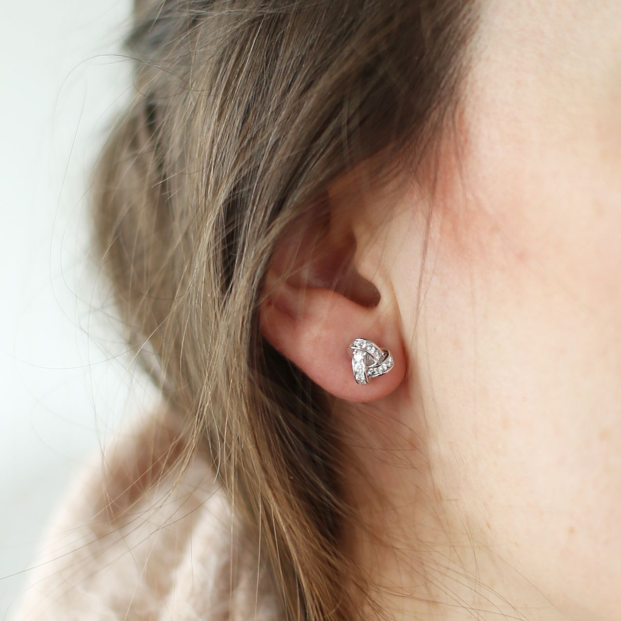 Ohrringe, 925 Silber, Knoten mit Zirkonia