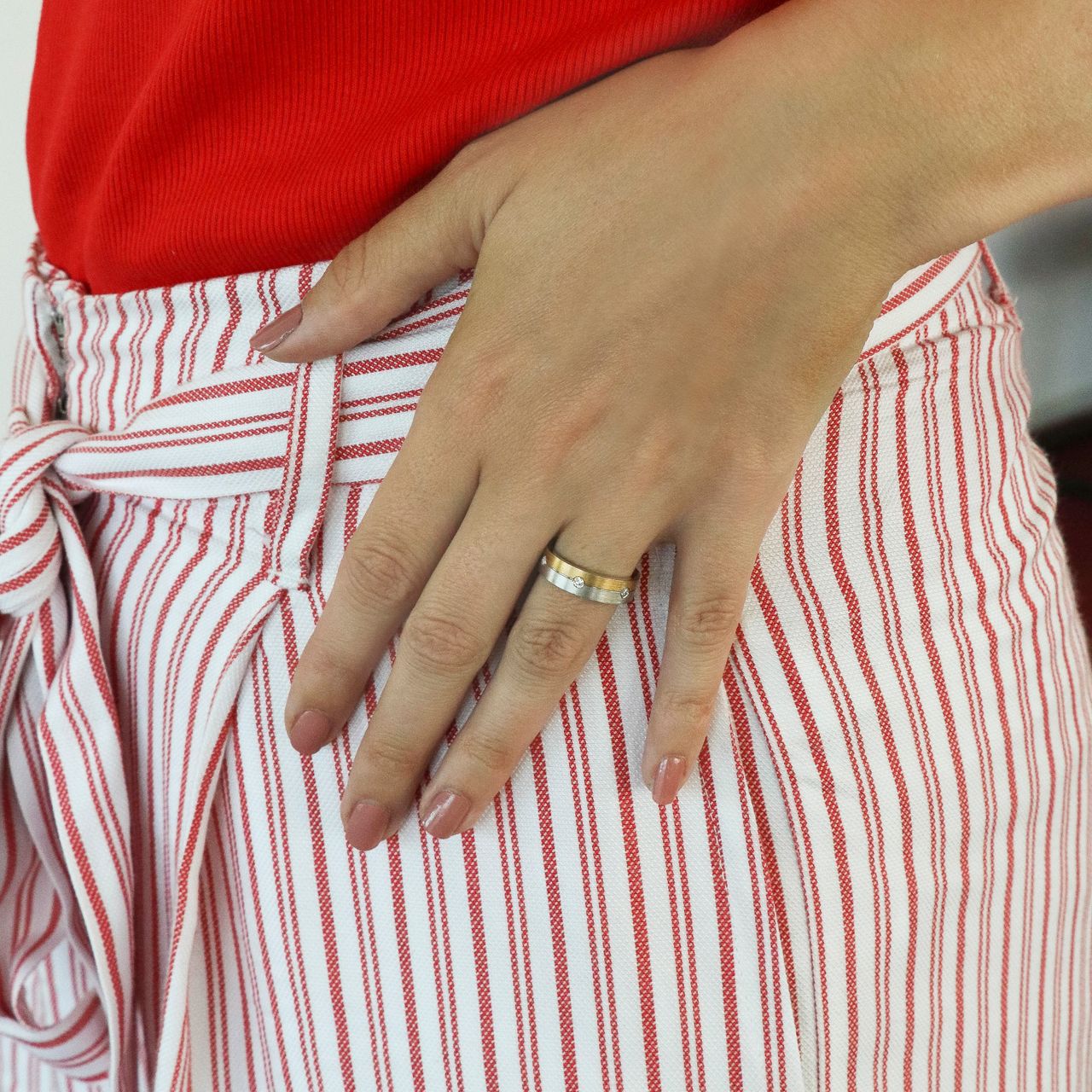 Zilveren goldplated liefdesring Monaco met zirkonia voor dames