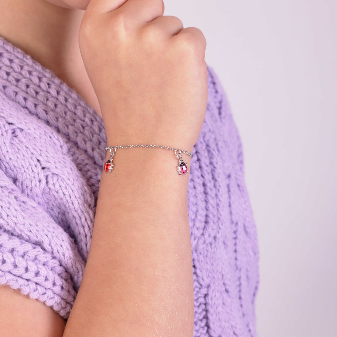 Zilveren kinder bedelarmband lieveheersbeestje