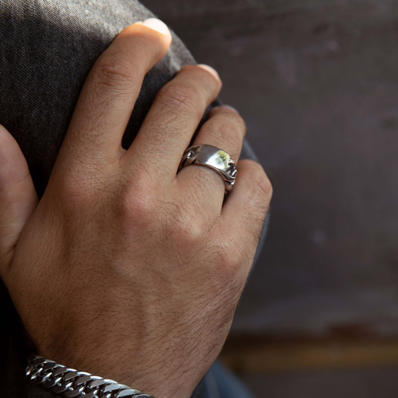 Gerecycleerd stainless steel herenring schakel