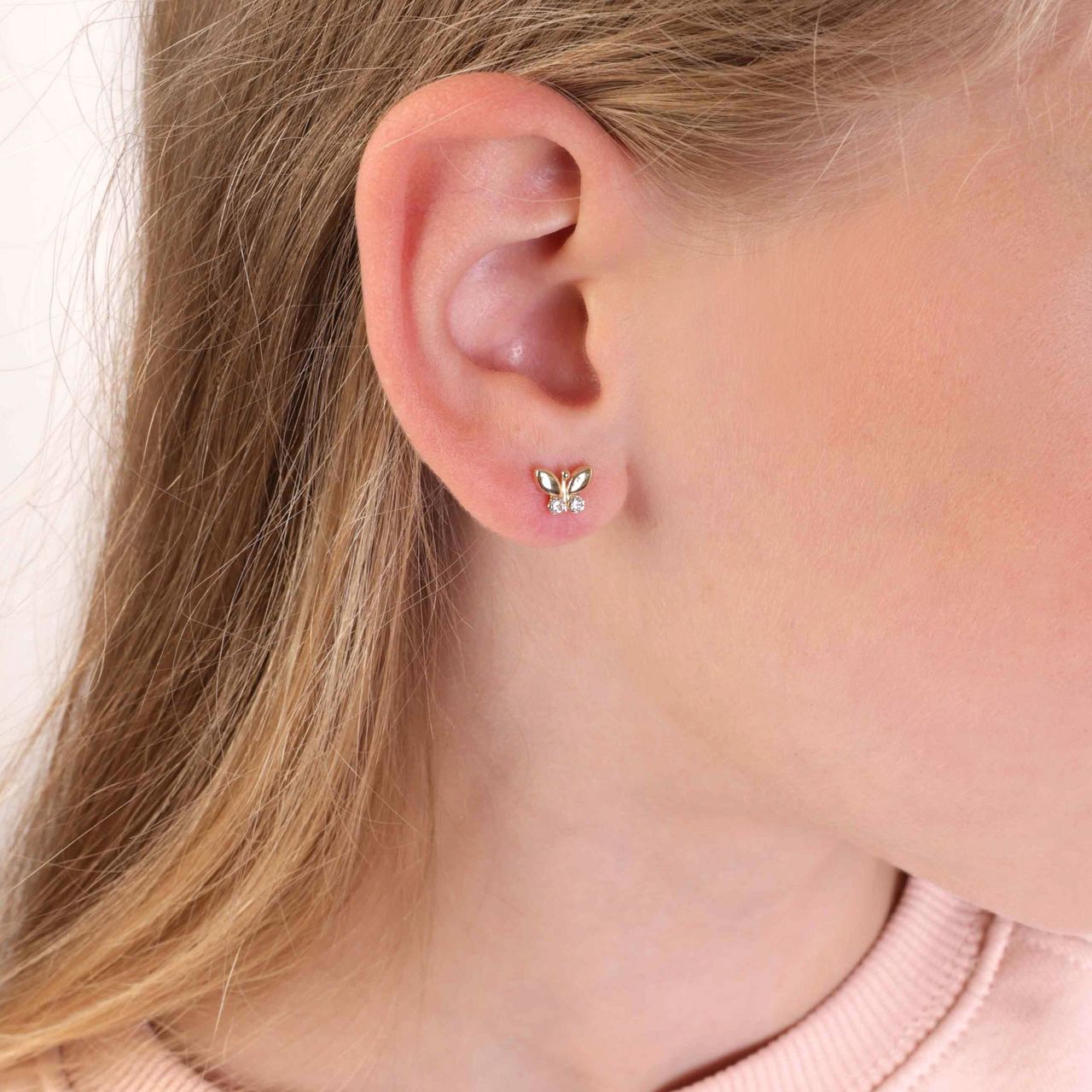 Kinderohrringe, 585 Gold, Schmetterling mit Zirkonia