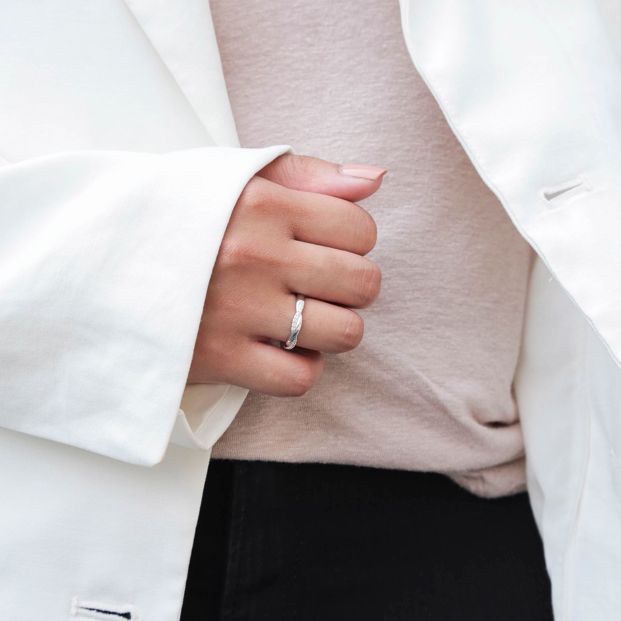 Ring, 925 Silber, Welle mit Zirkonia
