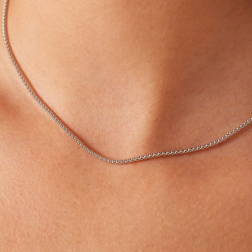 Gerecycled zilveren schakelketting popcorn voor dames