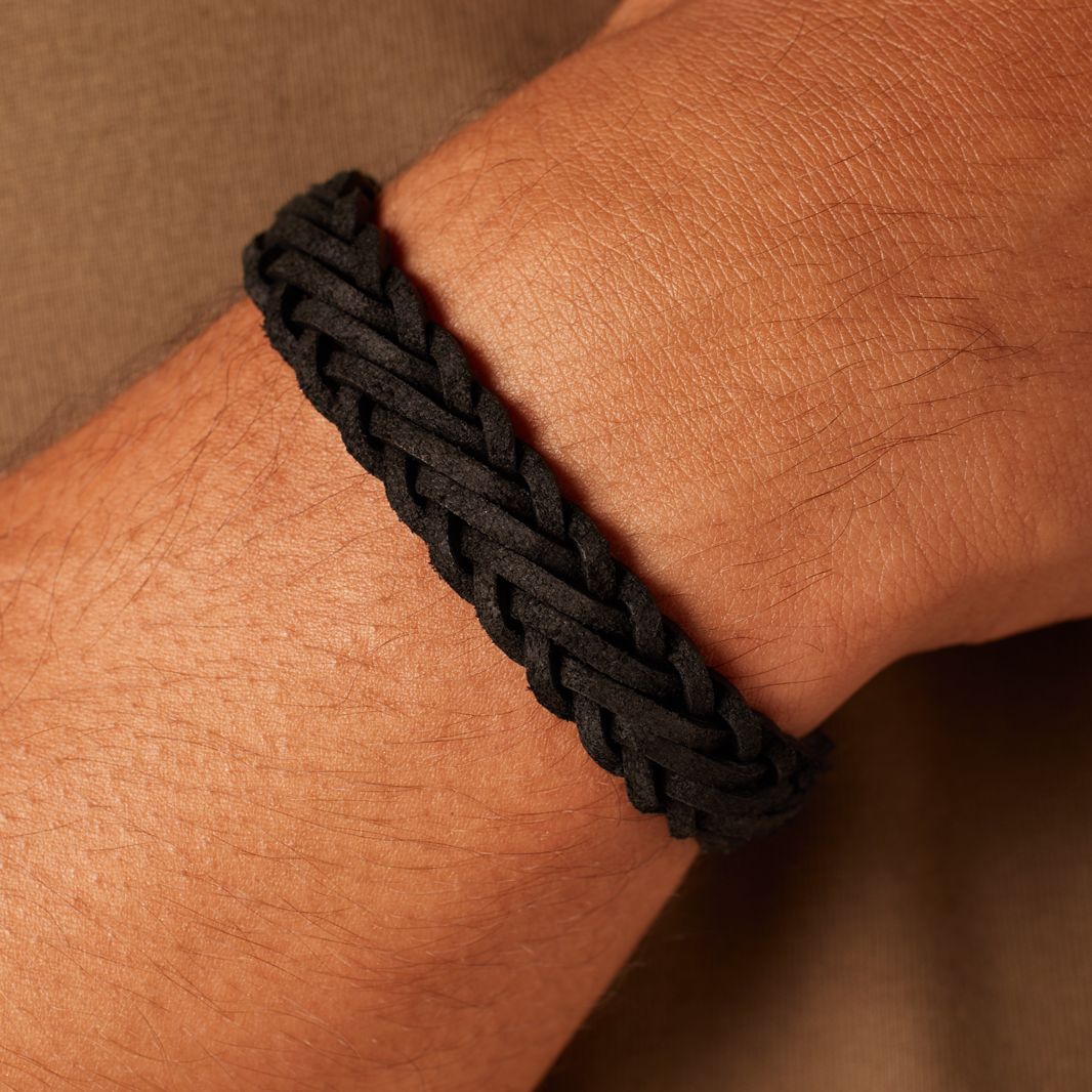 Stainless steel herenarmband leer zwart