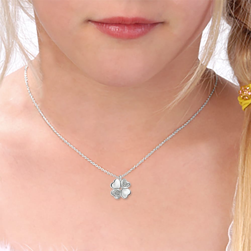 Silberne Kette Kleeblatt mit Zirkonia