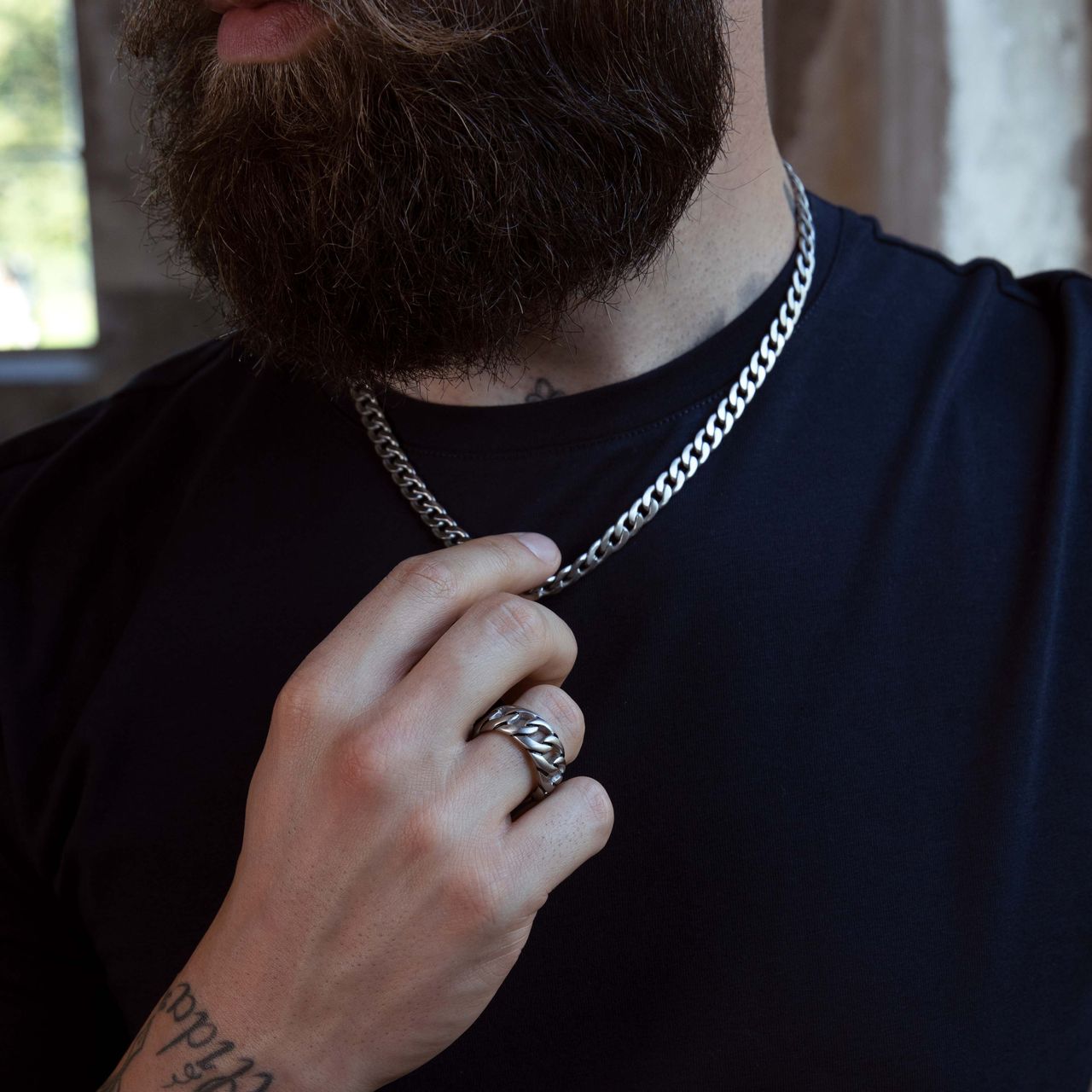 Gerecycleerd stalen herenring schakel mat