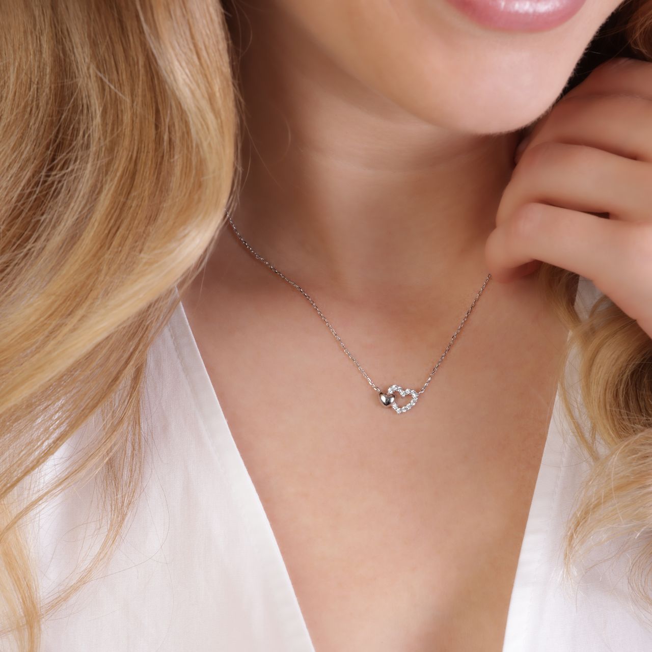 Collier & Charms in 925 Silber Herzchen Zirkonia
