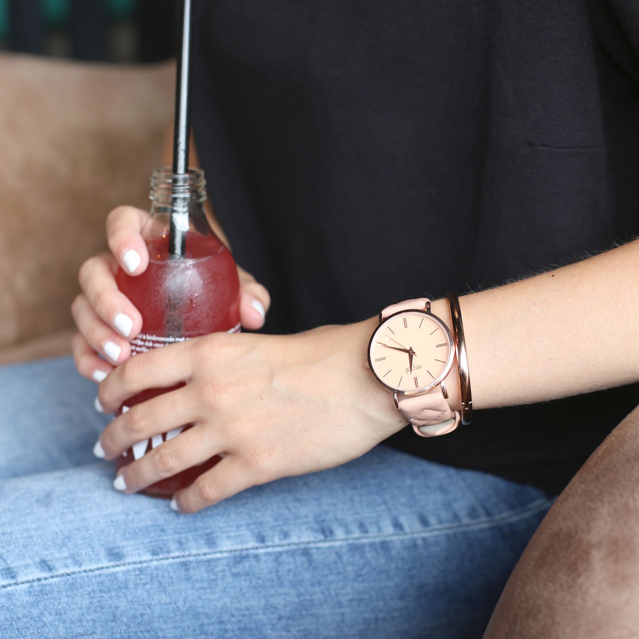 Stalen roséplated bangle voor dames