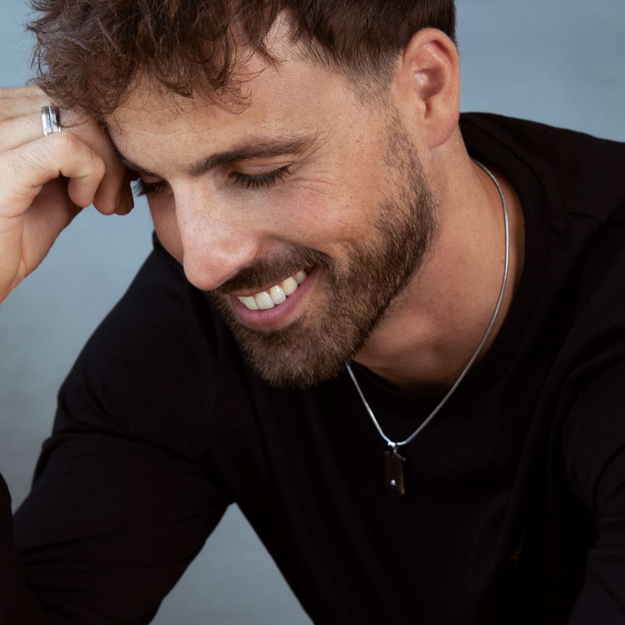 Gerecycled stainless steel ketting met hanger zirkonia voor heren