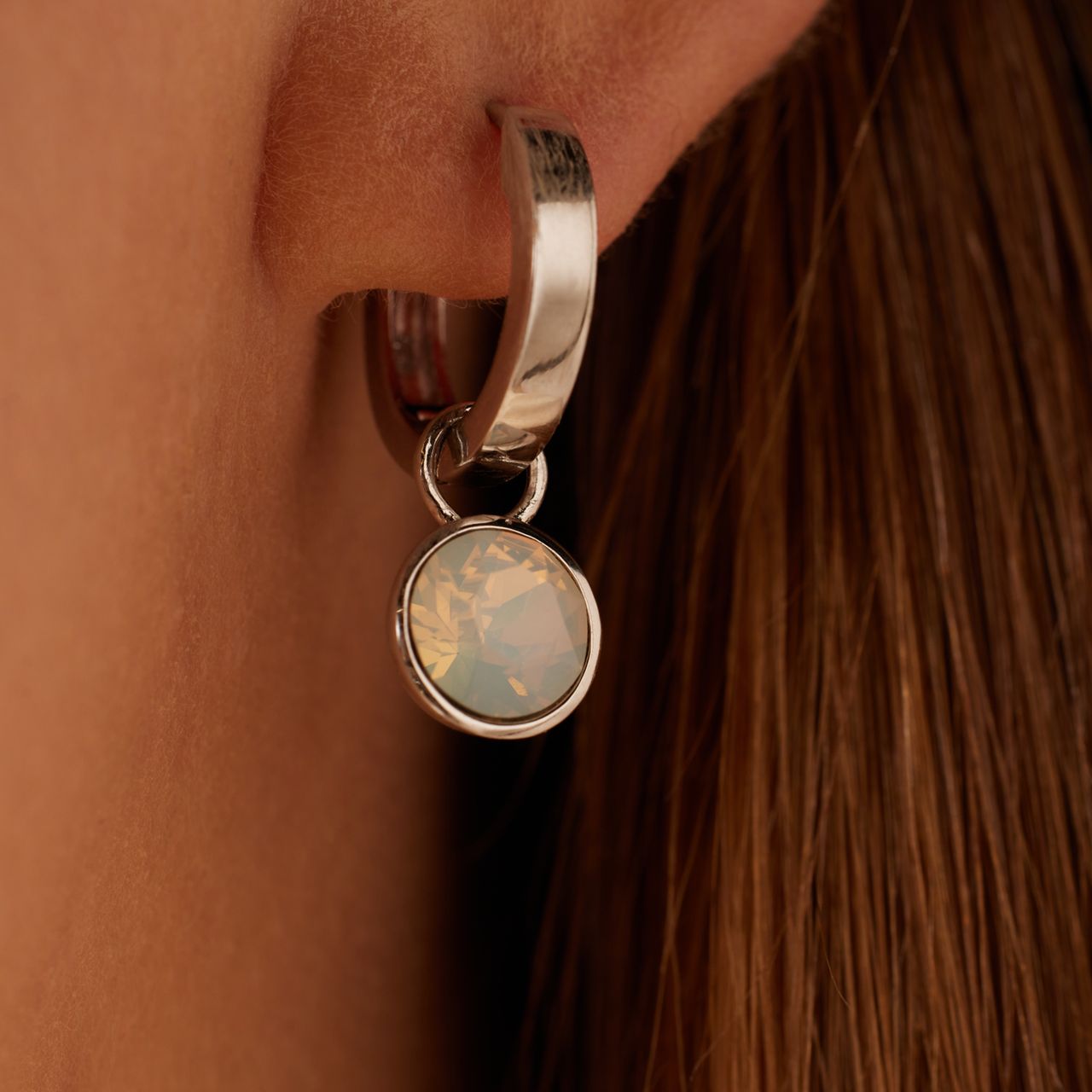 Ohrringe, 925 Silber, Kristall, weiß-opal