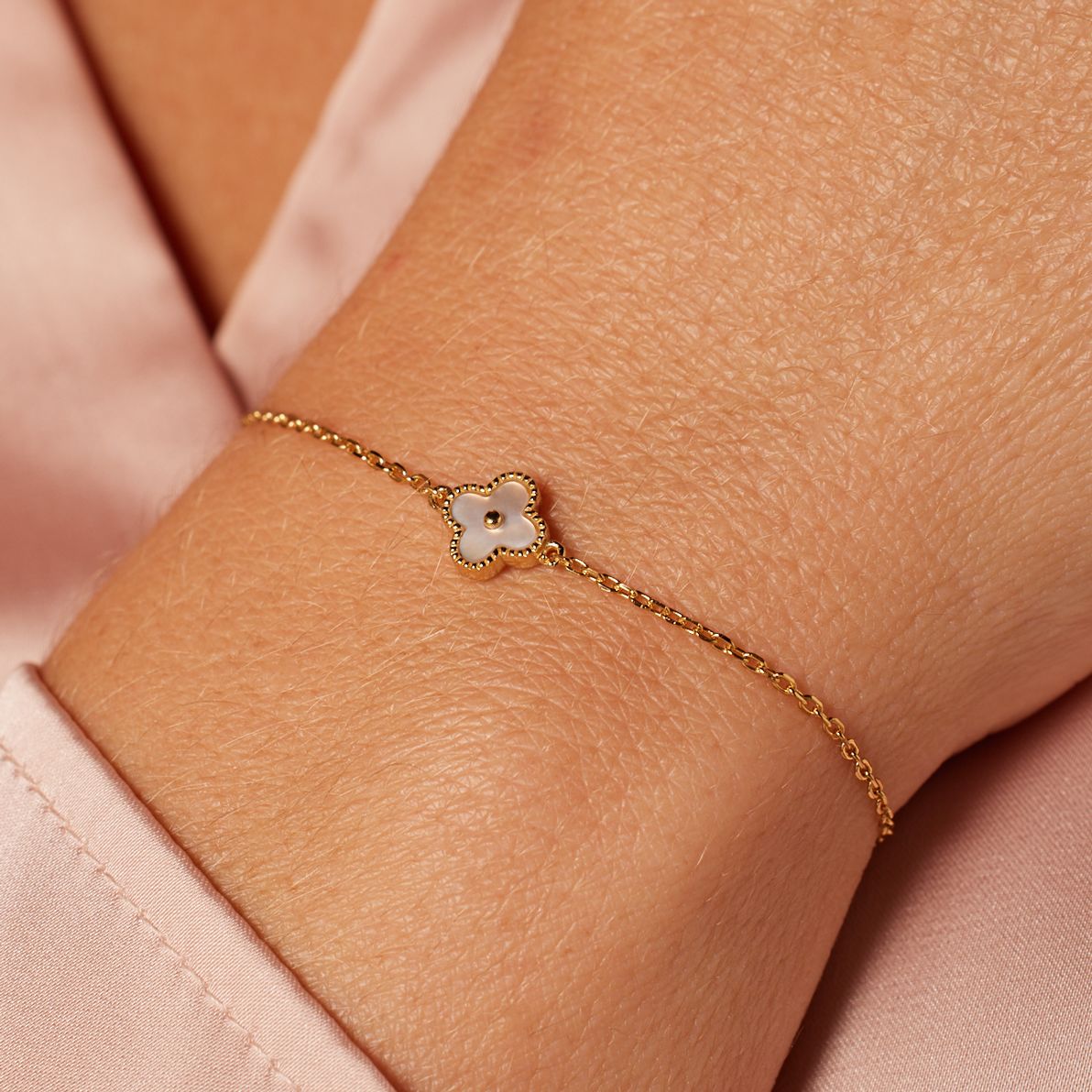 Zilveren goldplated armband klaver voor dames