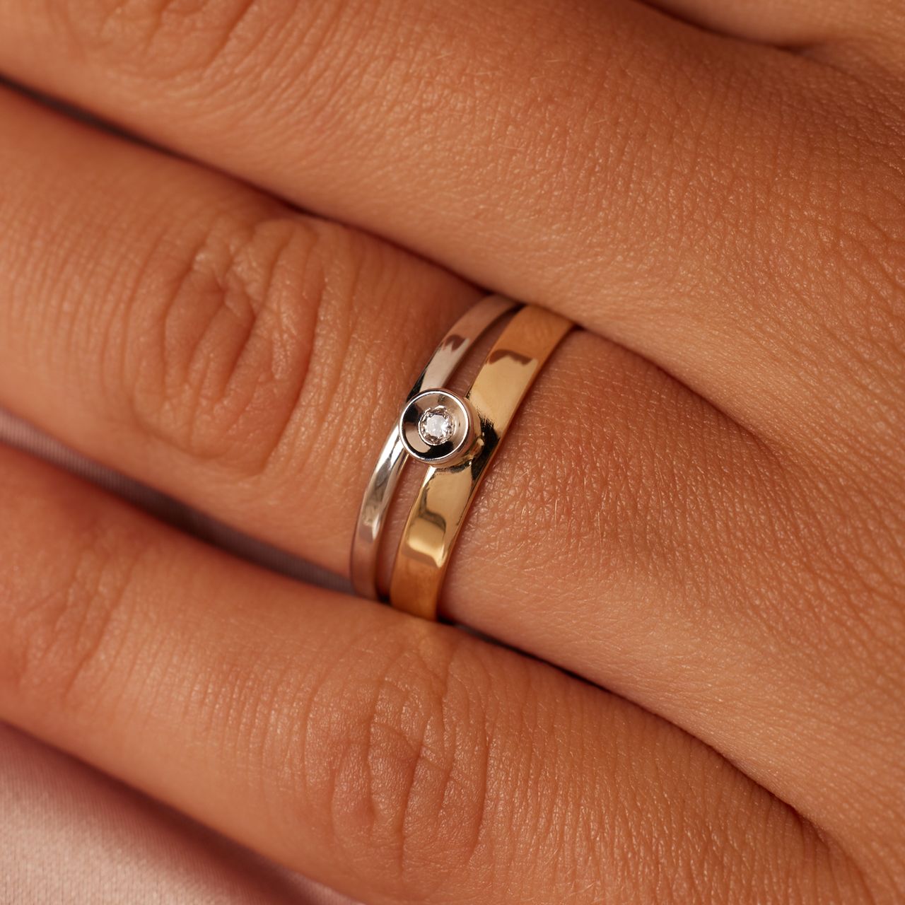 Zweifarbiger Ring, 585 Gold, mit Zirkonia