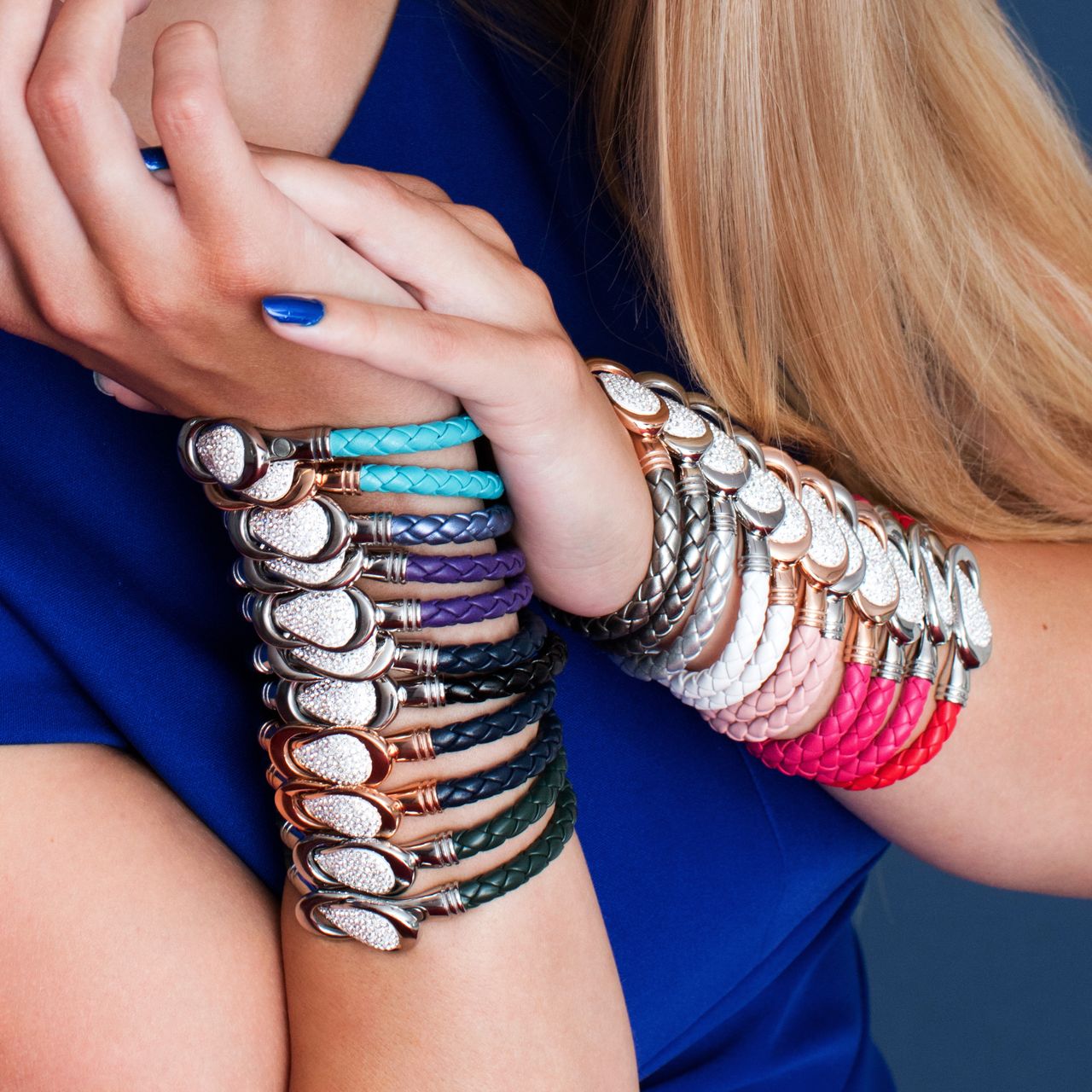 Gerecycled stainless steel armband leer zwart/stainless steel met kristal