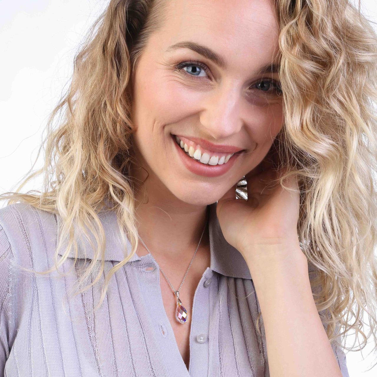 Zilveren set druppel met kristal