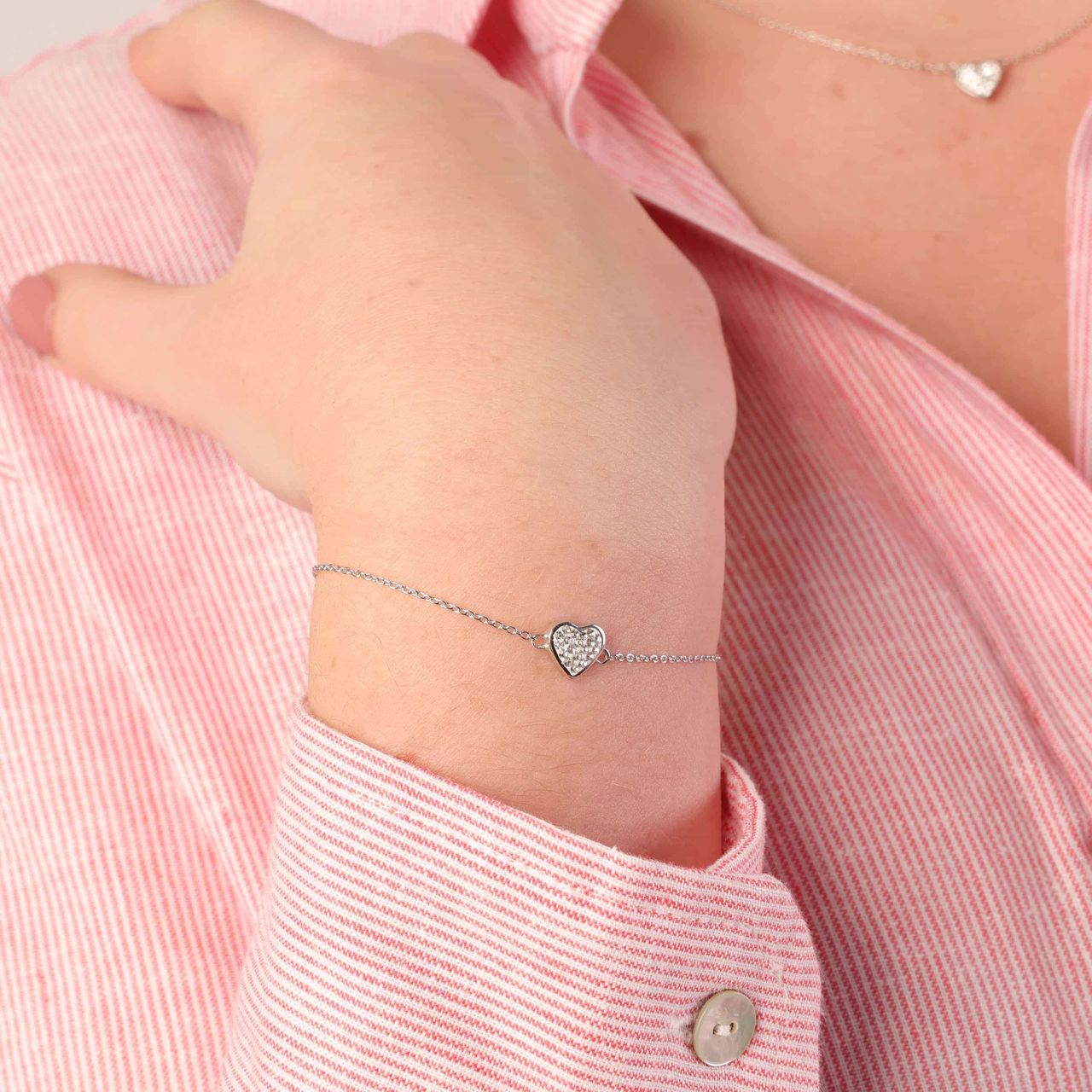 Schmuckset, 925 Silber, Herz mit Kristall