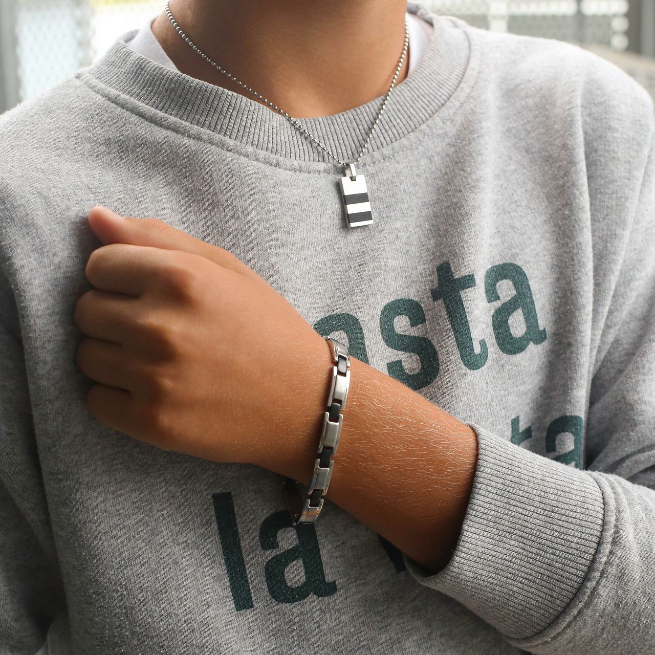 Gerecycleerd stainless steel set jongens ketting&armband