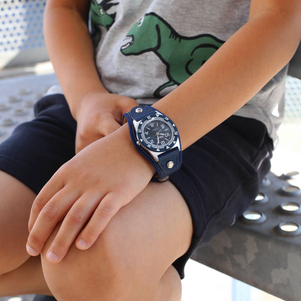 Armbanduhr für Jungen mit blauem PU-Lederarmband
