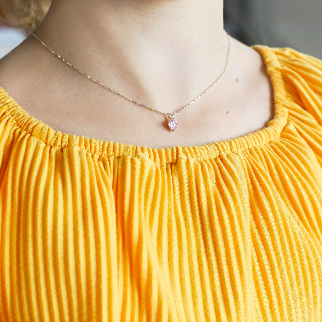 Halskette & Anhänger, 585 Gelbgold, Herz, Zirkonia in Rosa