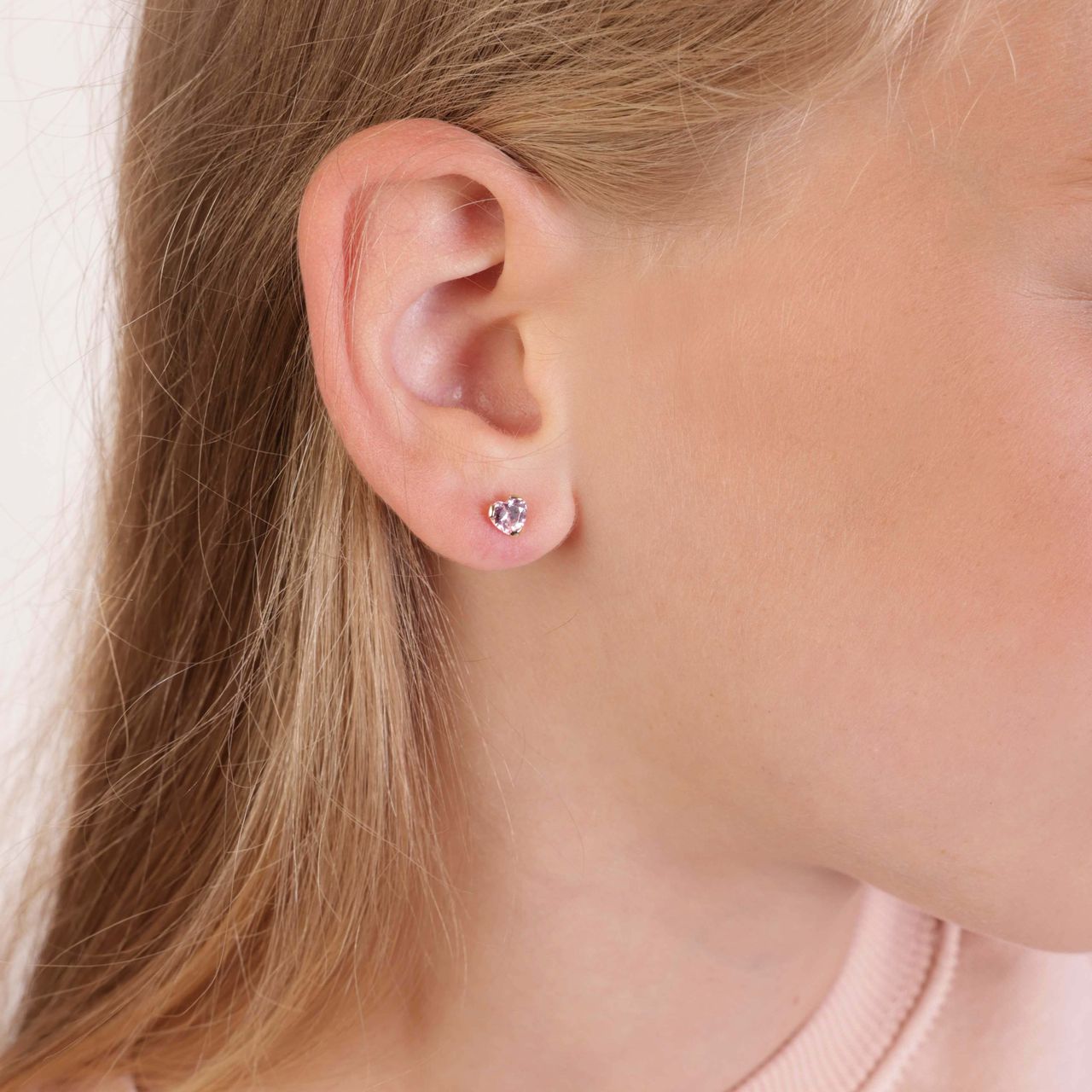 14 karaat geelgouden oorbellen hart roze zirkonia 5mm