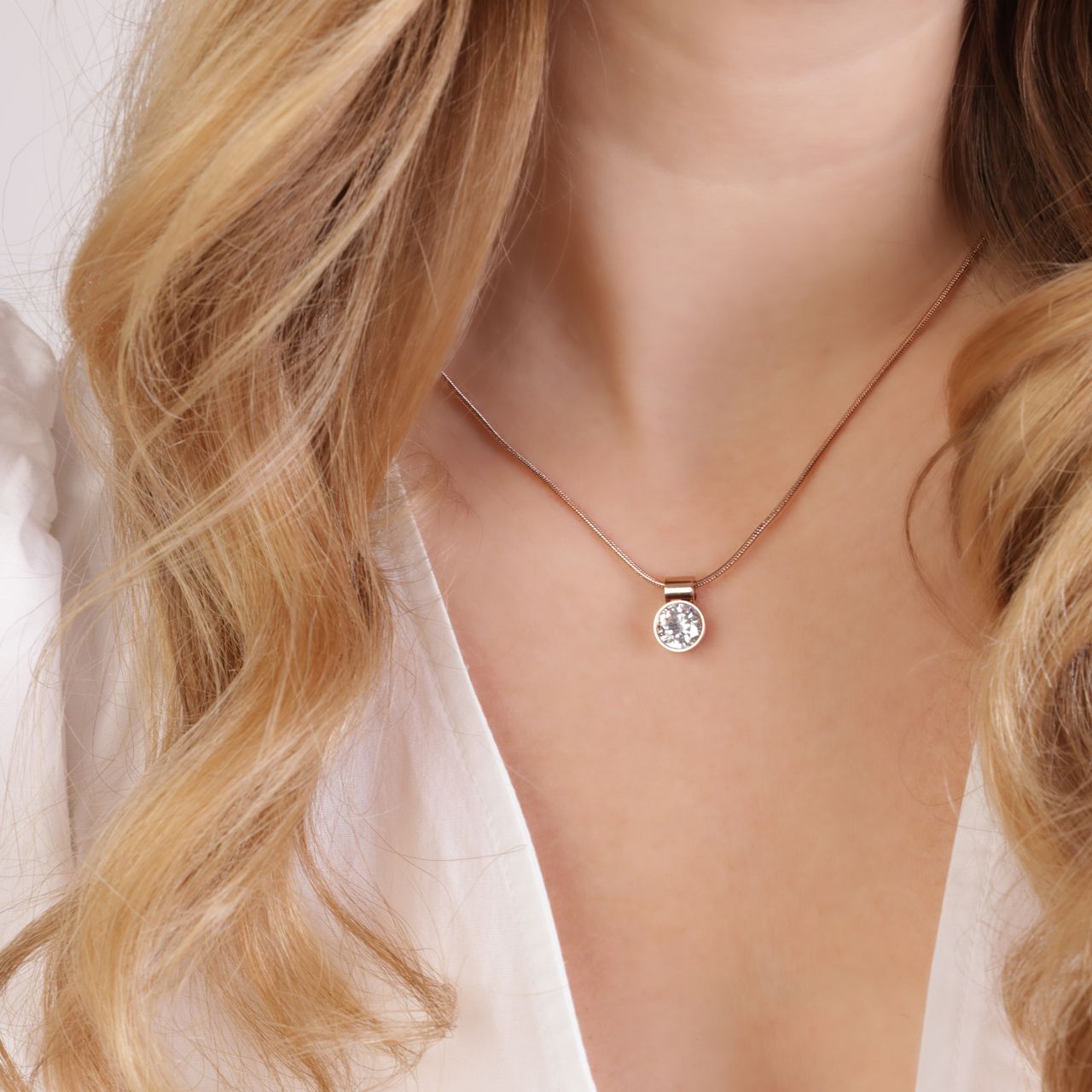 Stalen roséplated ketting met hanger met zirkonia voor dames
