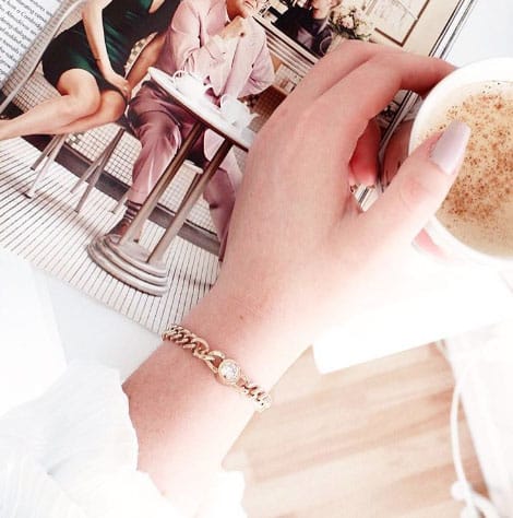 Stalen roséplated schakelarmband met zirkonia voor dames