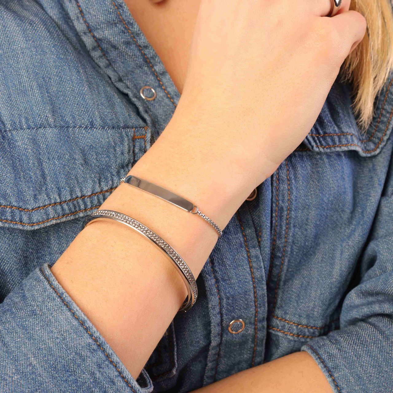 Gerecycleerd stainless steel armband black diamond kristal