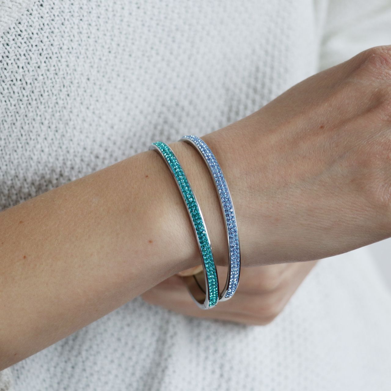 Gerecycleerd stainless steel armband blauw kristal