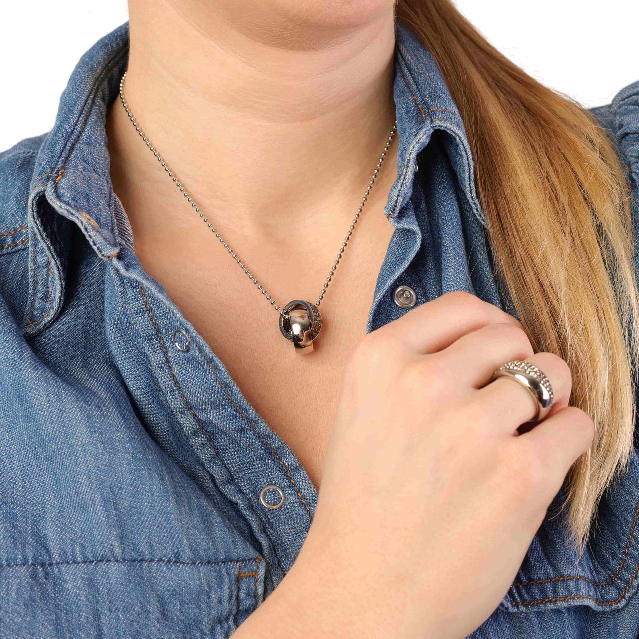 Gerecycleerd stainless steel ketting black diamond kristal