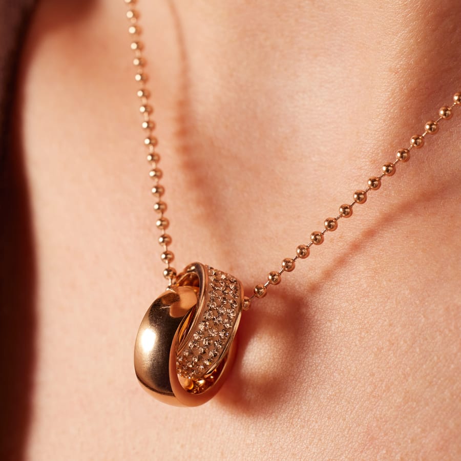 Colours by Kate gerecycled stalen ketting roseplated light peach kristal voor dames