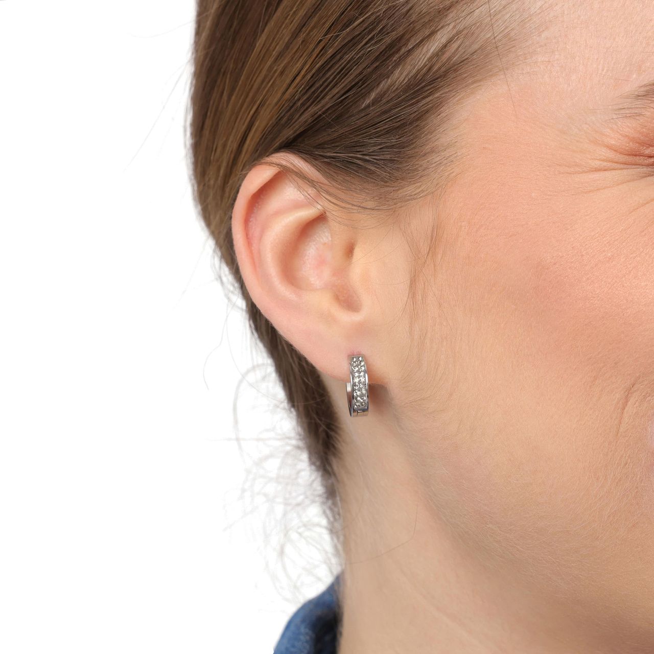 Gerecycleerd stalen oorbellen black diamond kristal