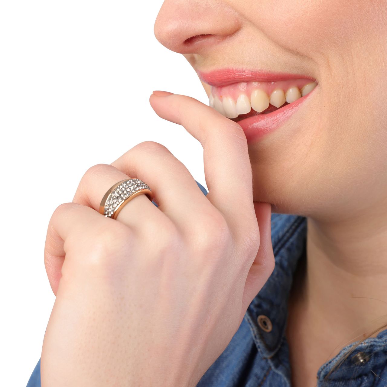 Stainless steel roséplated ring met kristal voor dames