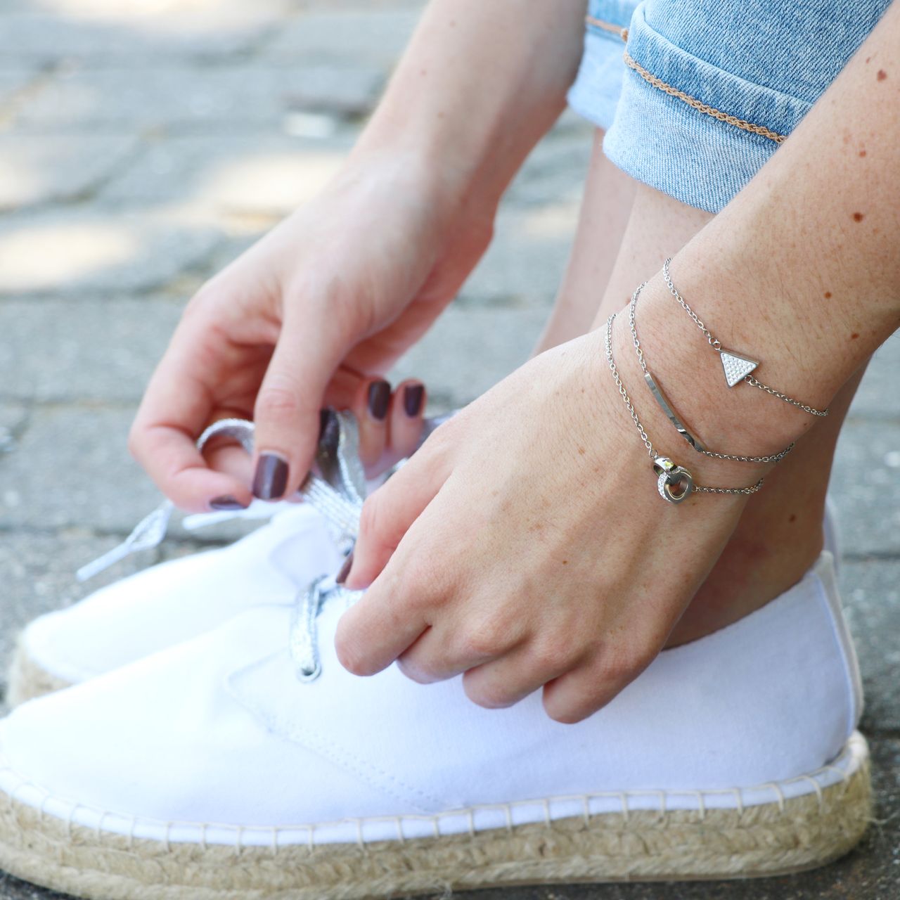 Gerecycled stainless steel armband ringen met kristal
