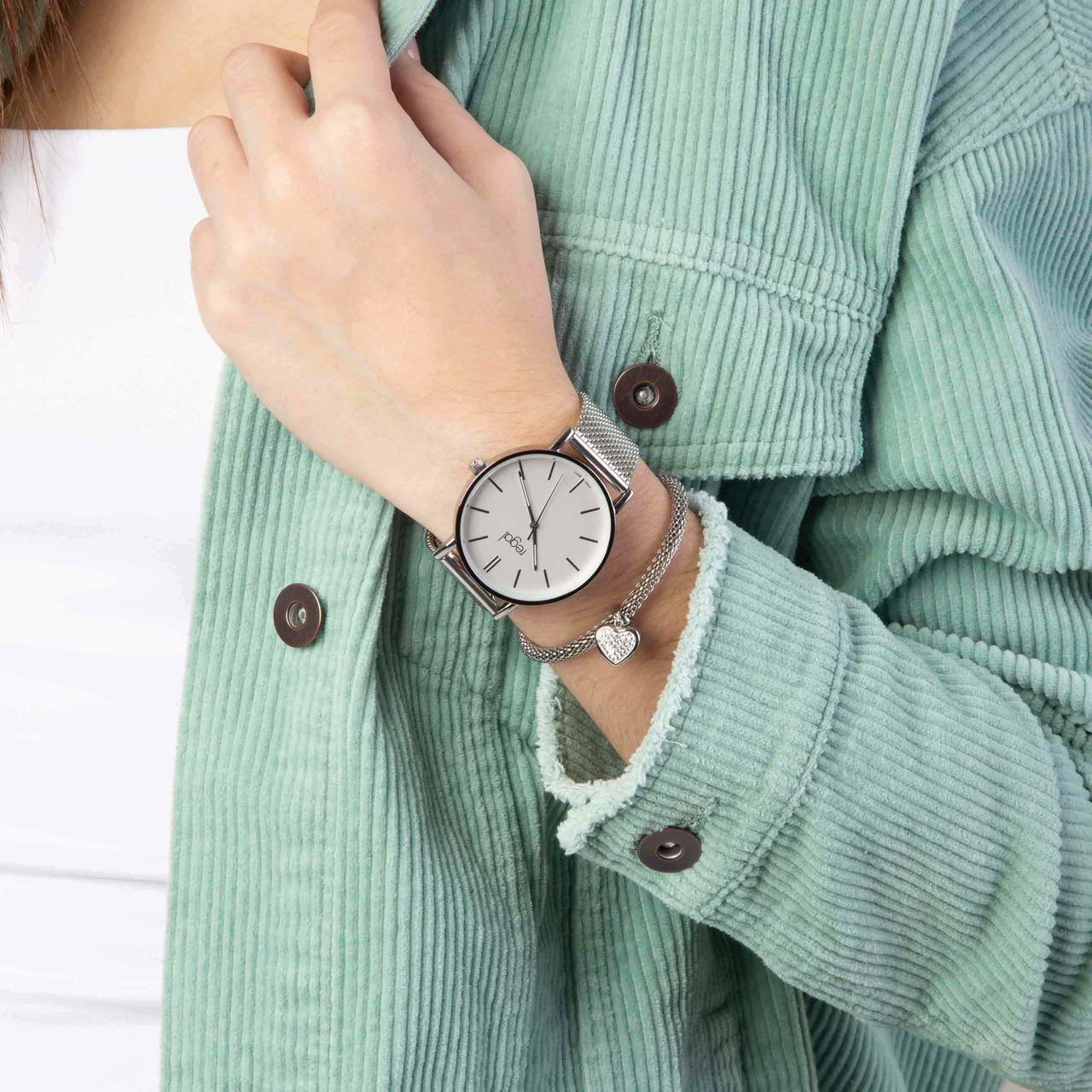 Gerecycled stainless steel armband mesh hart met kristal