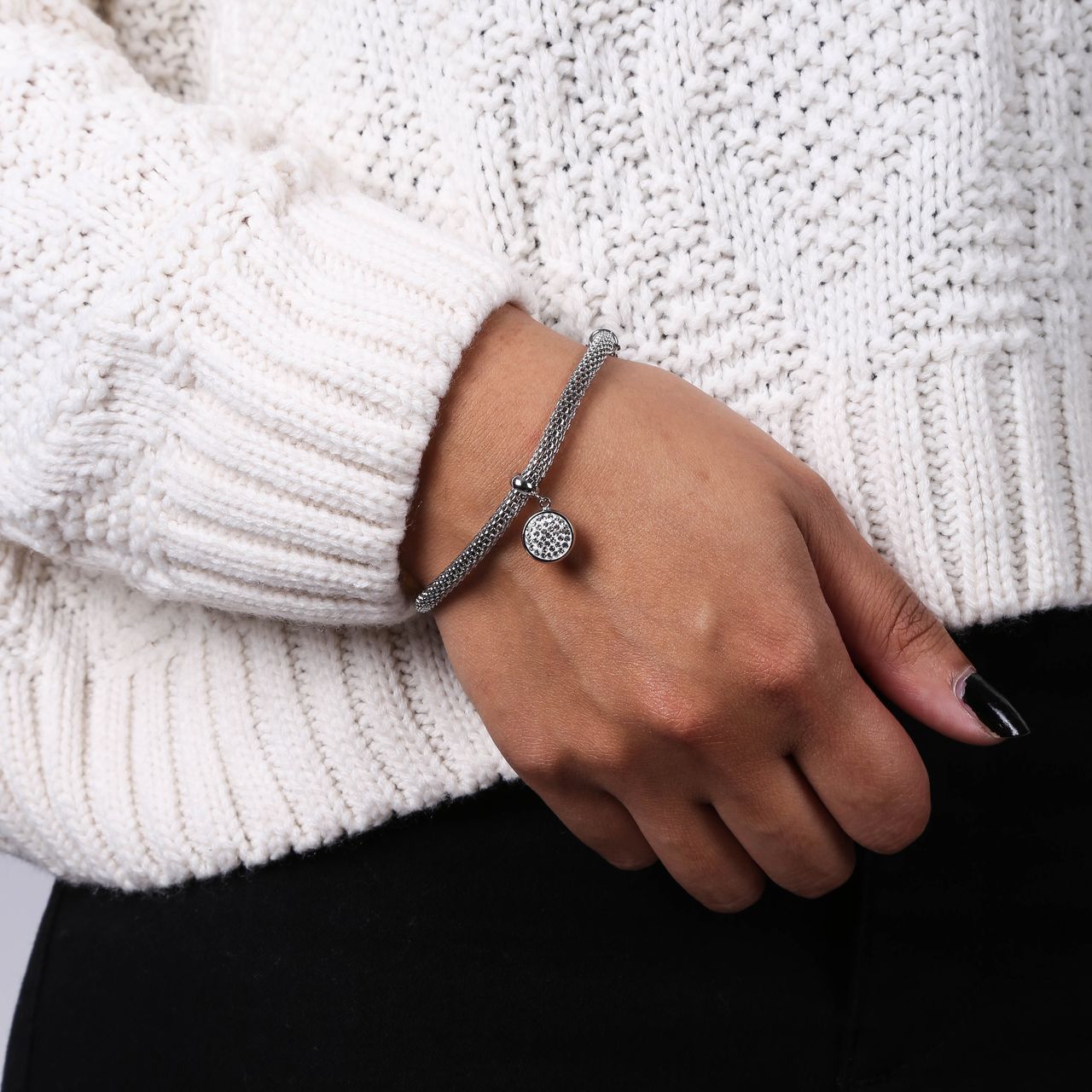 Gerecycleerd stalen armband mesh met kristal