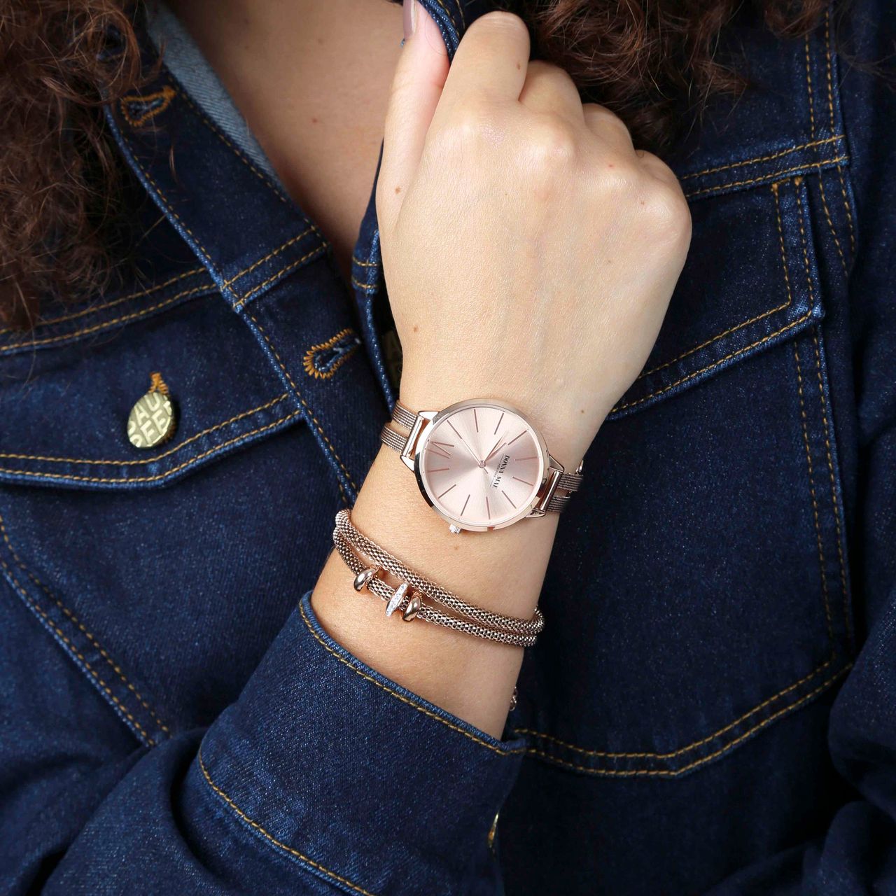 Armband aus rotvergoldetem Edelstahl/Mesh mit Kristall