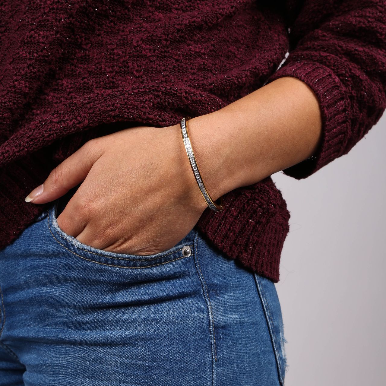 Stalen goldplated bangle met  zirkonia voor dames