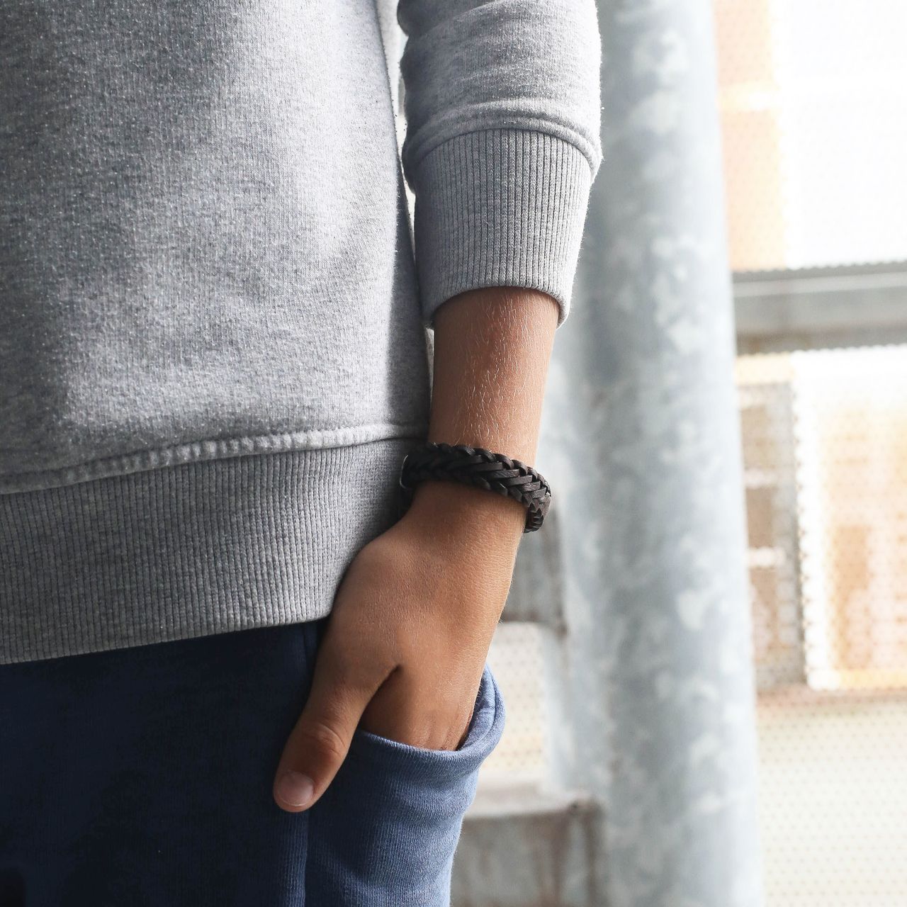 Edelstahl-Armband für Jungen mit braunem Leder